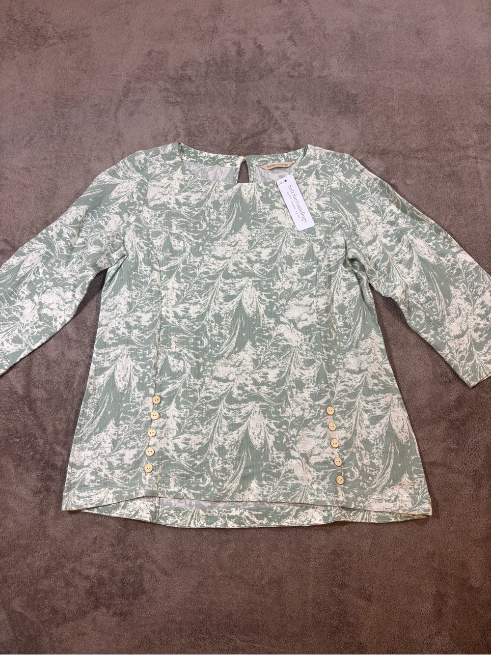 NWT Soft Surroundings Oceo Gauze Tunic Sage Green Printed Top Womens XS
